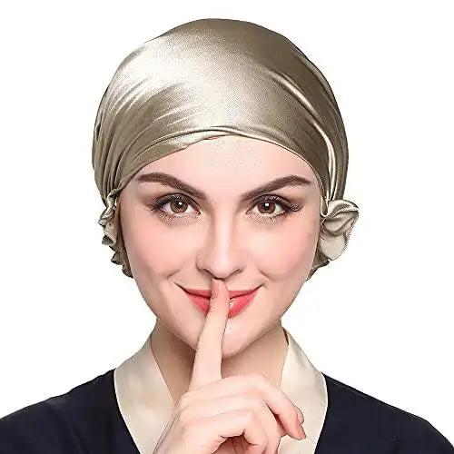 Luxury Silk Sleep Cap with Adjustable Ribbons for Women - Soft & Breathable Night Hair Cover for Sleeping, Travel & Spa