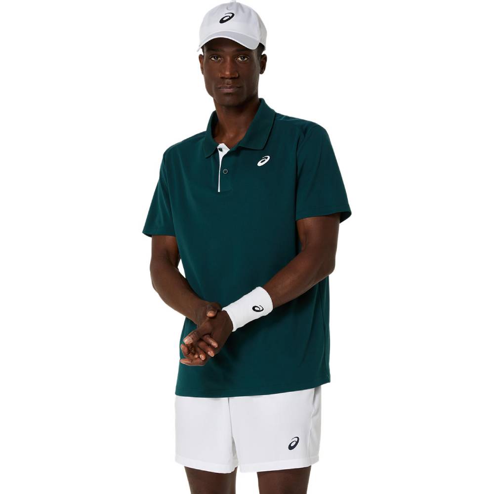 ASICS Men's Tennis Polo Shirt - Moisture-Wicking Performance Top for Pickleball & Court Sports (Saxon Green) | Breathable Golf & Casual Wear Shirt