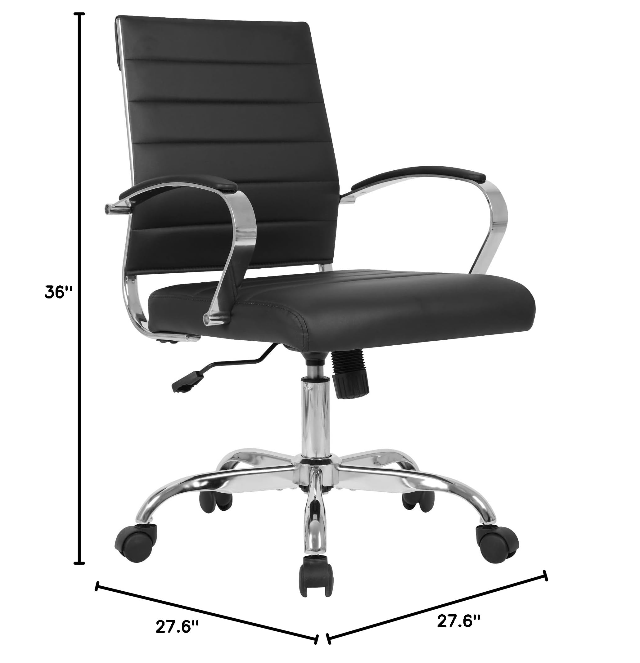 LANDSUN Mid Back Office Chair - PU Leather Executive Desk Chair with Wheels, Armrests & Adjustable Height - Ergonomic Swivel Computer Chair for Home Office, Conference & Task - Soft Padded Ribbed Design (Black) - Perfect for Long Work Hours & Professional Workspaces