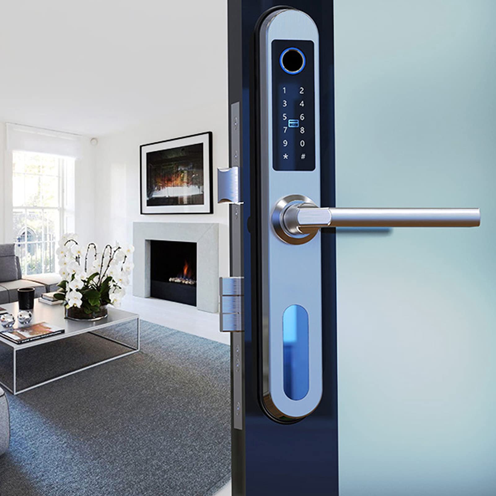 Smart Fingerprint Door Lock with Keypad & Deadbolt - Keyless Entry with Password, Card & Handle for Home, Apartment, Office (Silver) | Secure & Convenient for Schools, Villas & Businesses