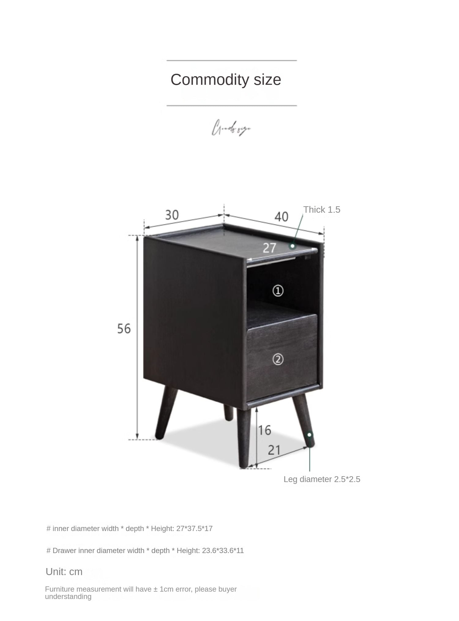 Solid Oak Wood Ultra Narrow Nightstand with Soft Light Sensor - Perfect for Small Bedrooms, Apartments, and Cozy Spaces
