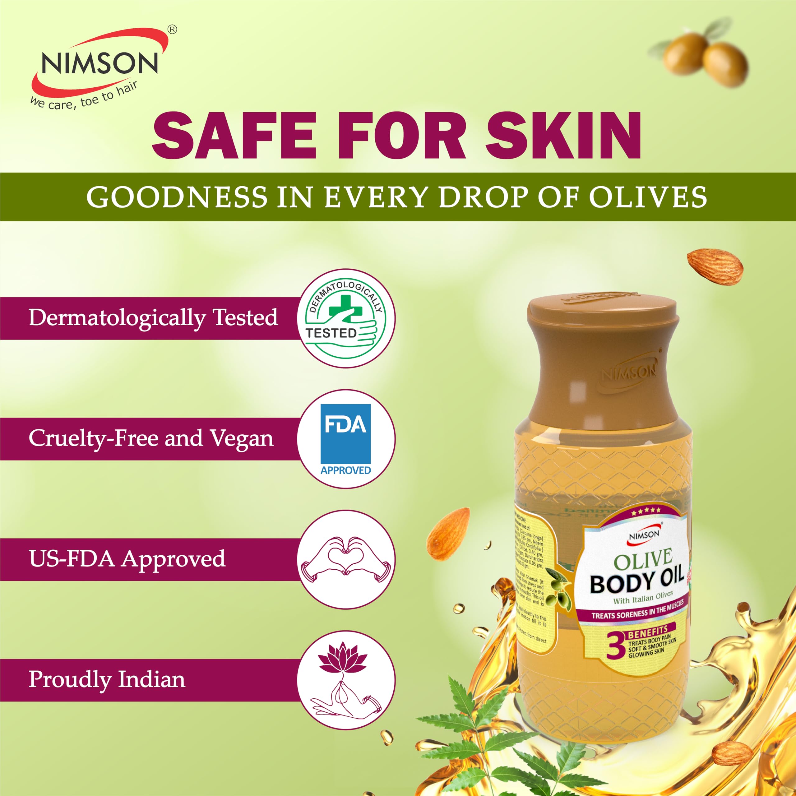 Nimson Olive Body Oil - Deep Moisturizing & Soothing Relief with Italian Olives | Hydrating Formula for Dry Skin & Radiant Glow | Ethically Sourced 200ml | Perfect for Daily Skincare & Spa Treatments