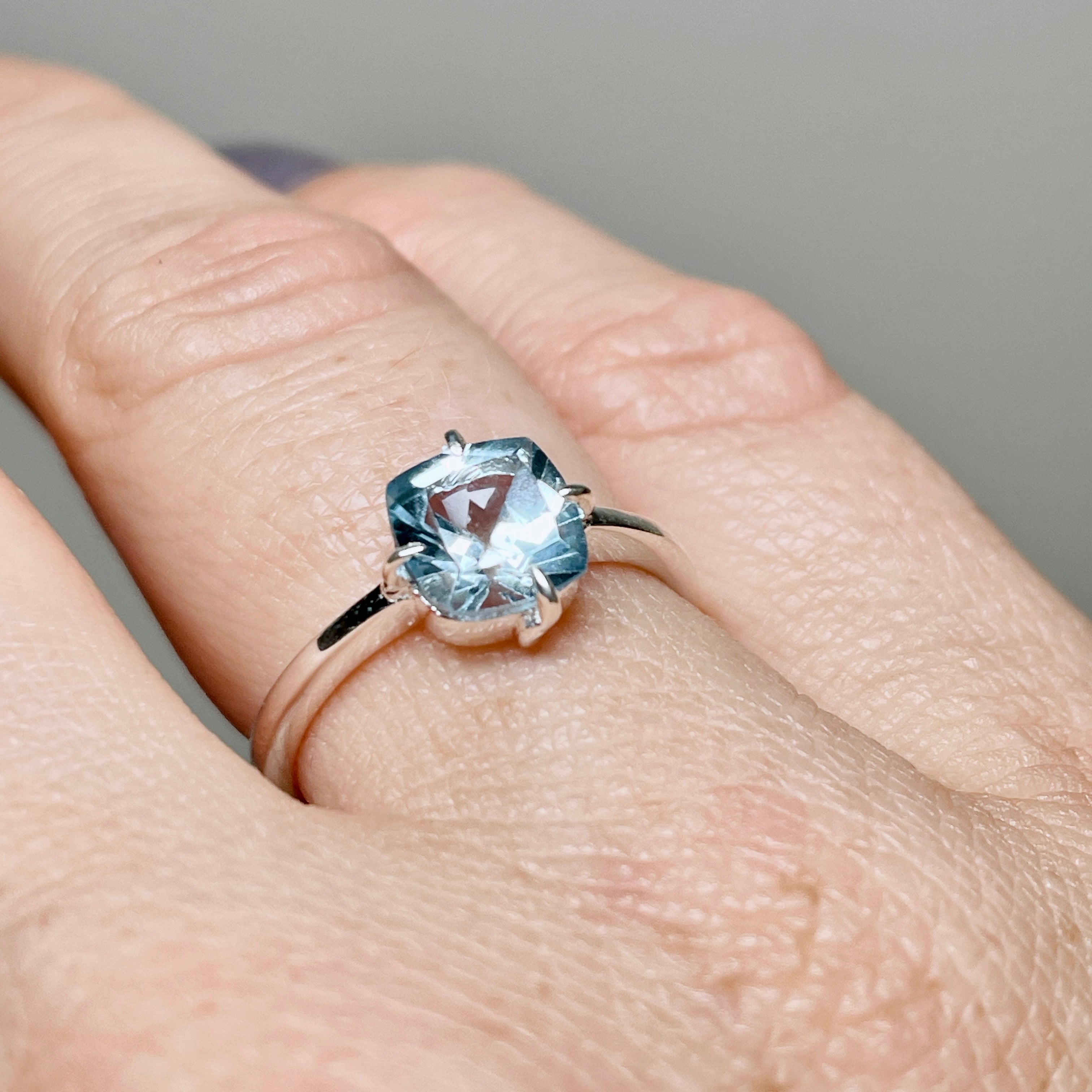 Blue Topaz Faceted Square Solitaire Ring R4806 - Elegant Sterling Silver Jewelry for Women, Perfect for Engagement, Anniversary & Special Occasions