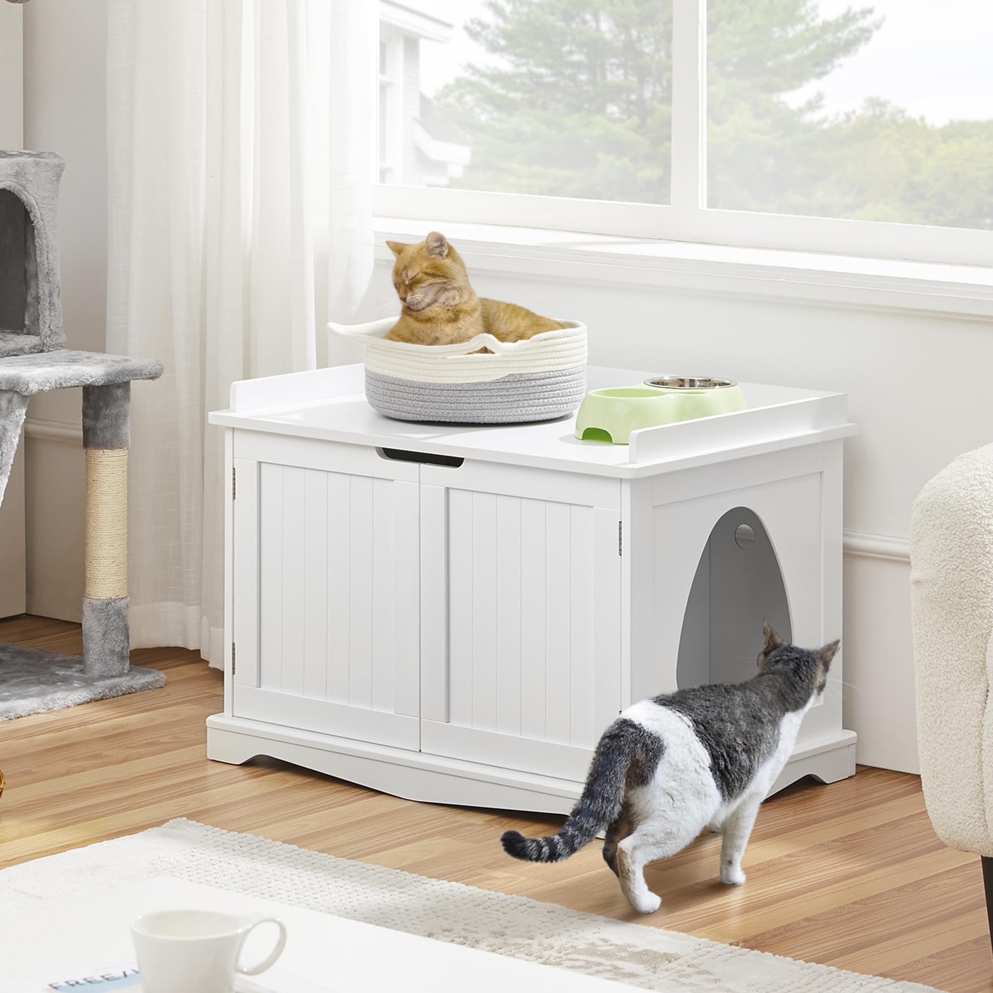 Yaheetech White Cat Litter Box Enclosure Furniture - Hidden Litter Box Cabinet with Storage, Pet Washroom Bench for Large Cats - Perfect for Living Room, Bedroom or Office Decoration