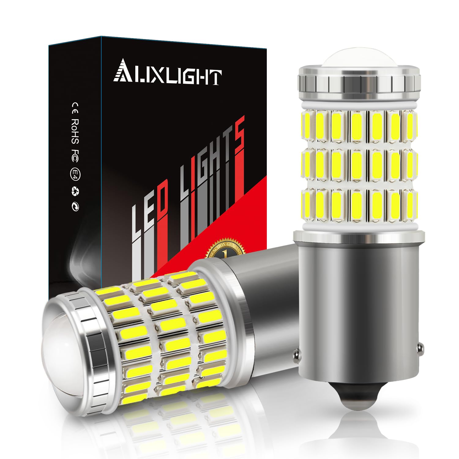 AUXLIGHT 1156 BA15S LED Bulbs - Ultra Bright 60-SMD Xenon White Replacement for Backup/Reverse Lights, Brake/Tail Lights, Turn Signals - Perfect for Cars, Trucks, SUVs & Motorcycles (Pack of 2)