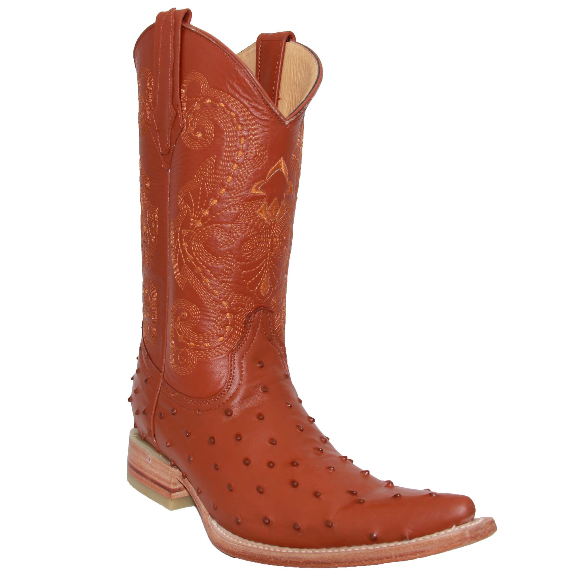 Men's Genuine Leather Cowboy Boots with Embossed Ostrich Quill Print - Western Style Riding Boots for Country Music Festivals & Rodeo Events