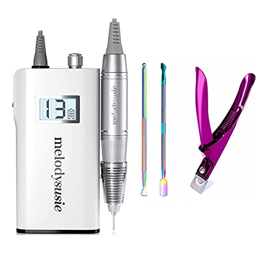 MelodySusie Professional 30000 RPM Rechargeable Nail Drill Kit - 3-in-1 Electric E-File with 6 Bits, Acrylic Nail Clippers & Sanding Bands for Gel & Acrylic Nails | Portable Manicure Pedicure Tool for Home & Salon Use