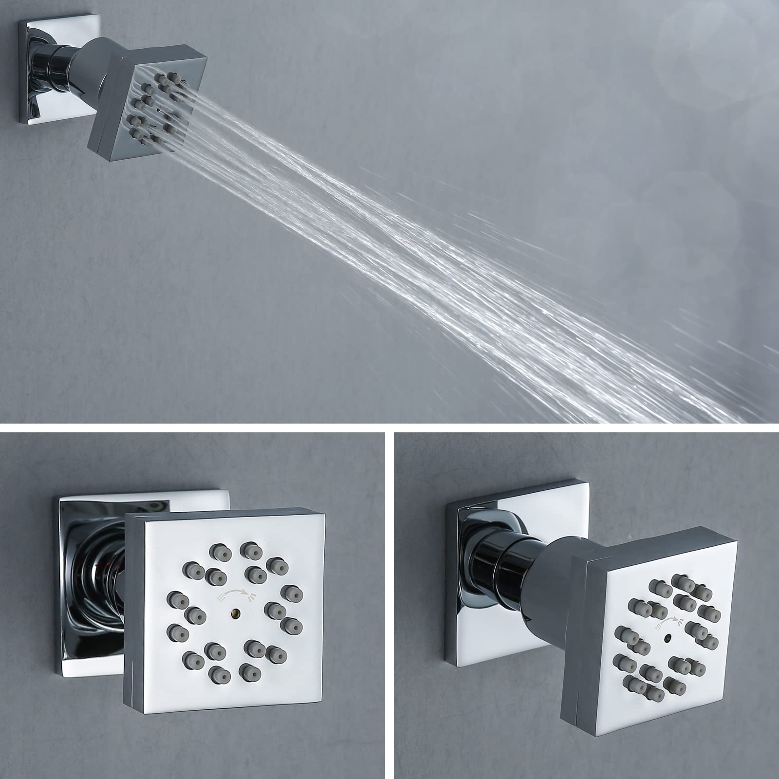 Premium Square Brass Body Jet Massage Spa Shower Head - Wall Mounted Chrome Rain Shower Sprayer with Adjustable Jets for Relaxing Hydrotherapy | Perfect for Bathroom, Spa, and Luxury Shower Experience