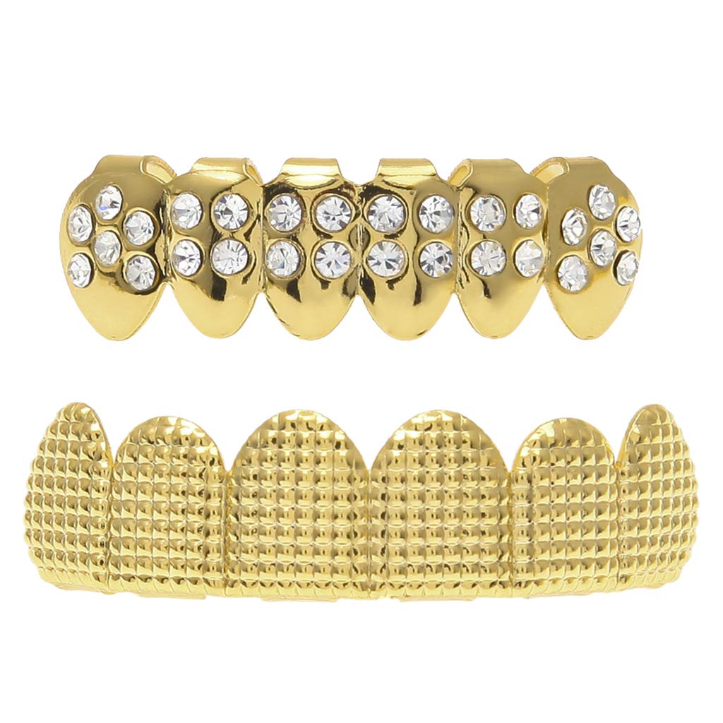 Custom Hiphop Teeth Grill Set (Top & Bottom) - Gold & Silver Tooth Caps for Men & Women - Perfect for Rappers, Performers & Party Gifts - Stage Performances, Music Videos & Special Occasions