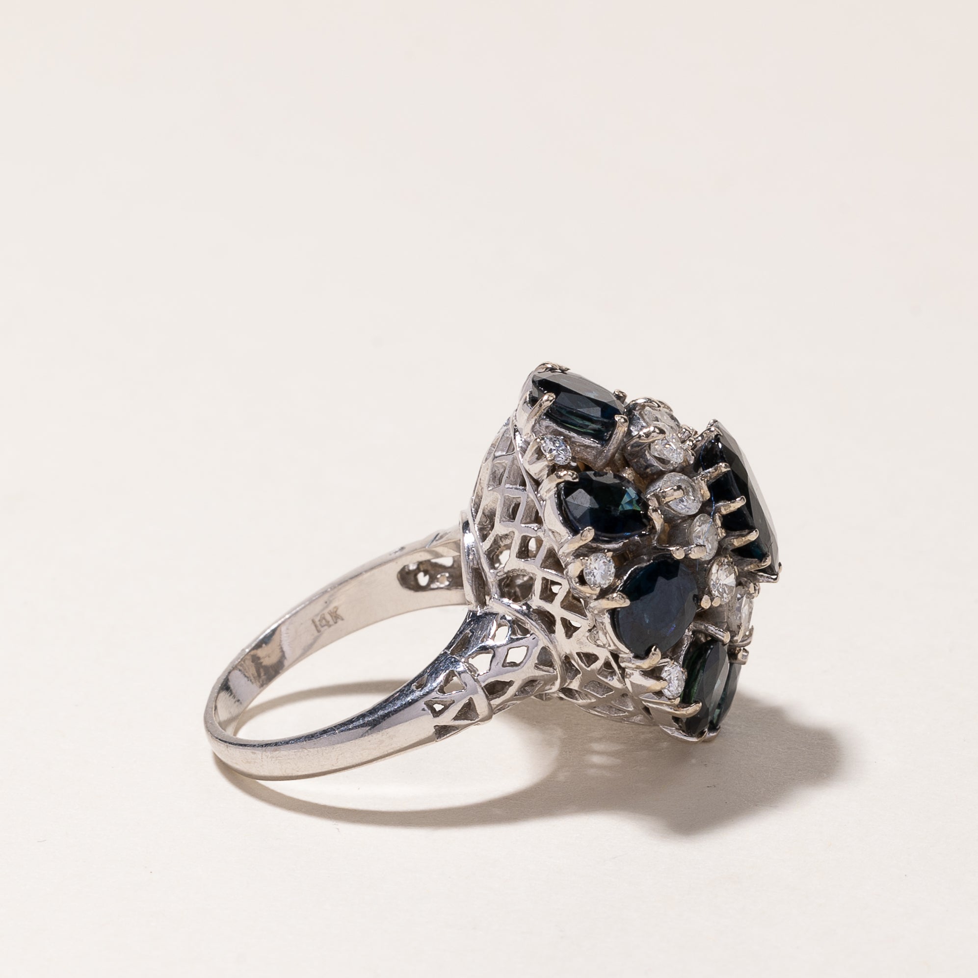 14K White Gold Sapphire and Diamond Ring - 9.32ctw Sapphire & 0.54ctw Diamonds | Size 6.5 | Elegant Engagement, Wedding, Anniversary Gift for Her