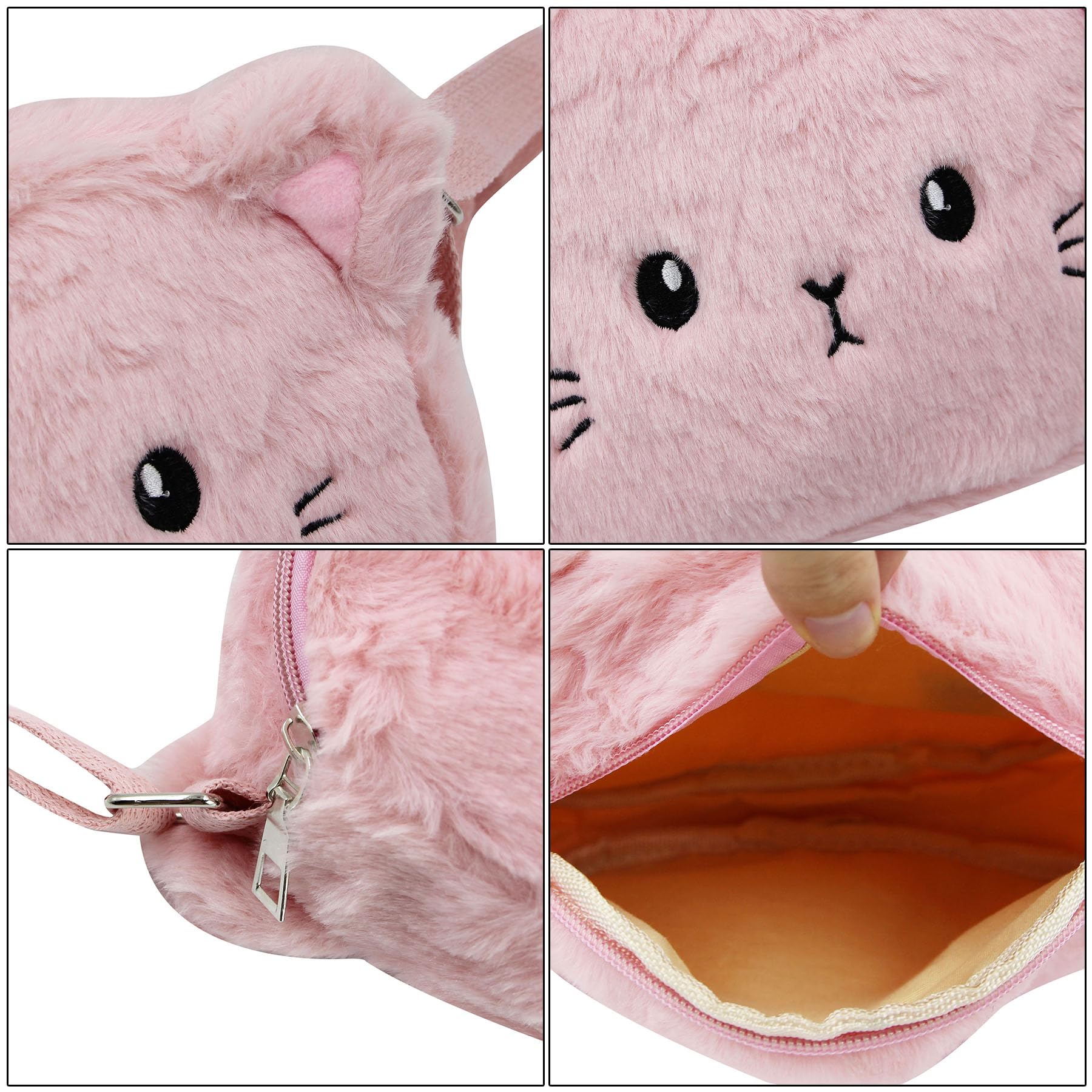 Adorable Pink Fluffy Cat Crossbody Bag for Women - Small Plush Shoulder Purse, Kawaii Animal Messenger Satchel - Perfect for Casual Outings, Shopping & Travel