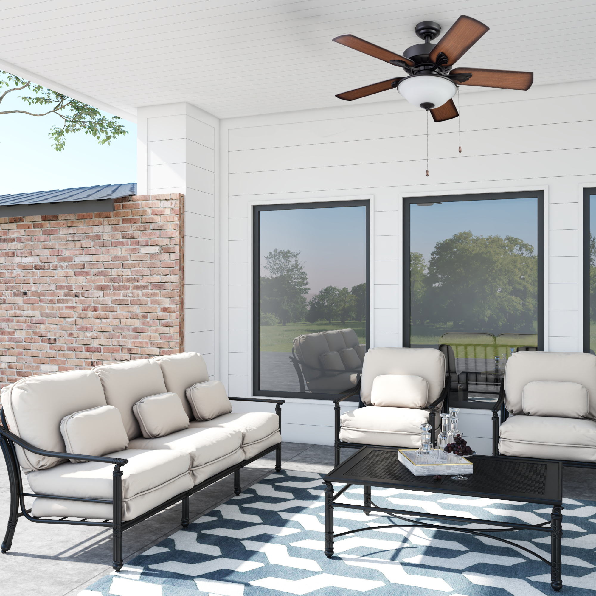 42 Inch Matte Black Viretta Ceiling Fan with Pull Chain - Indoor/Outdoor Use for Living Room, Bedroom, Patio & Covered Porch