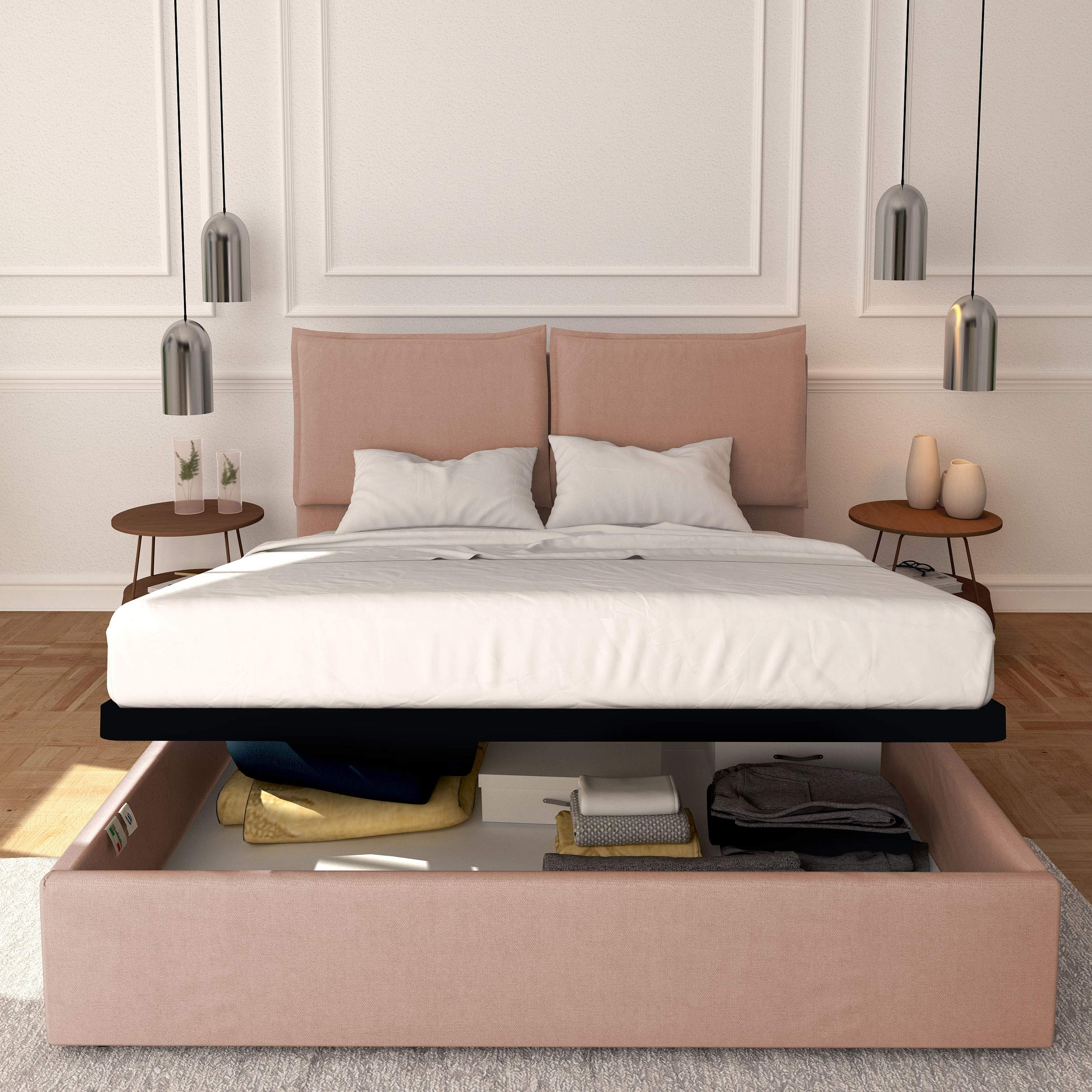 Baldiflex Licia Fabric Queen Size Bed Frame with Slatted Base - 160x190cm Mattress Foundation, Upholstered Headboard - Perfect for Master Bedroom & Guest Room Comfort