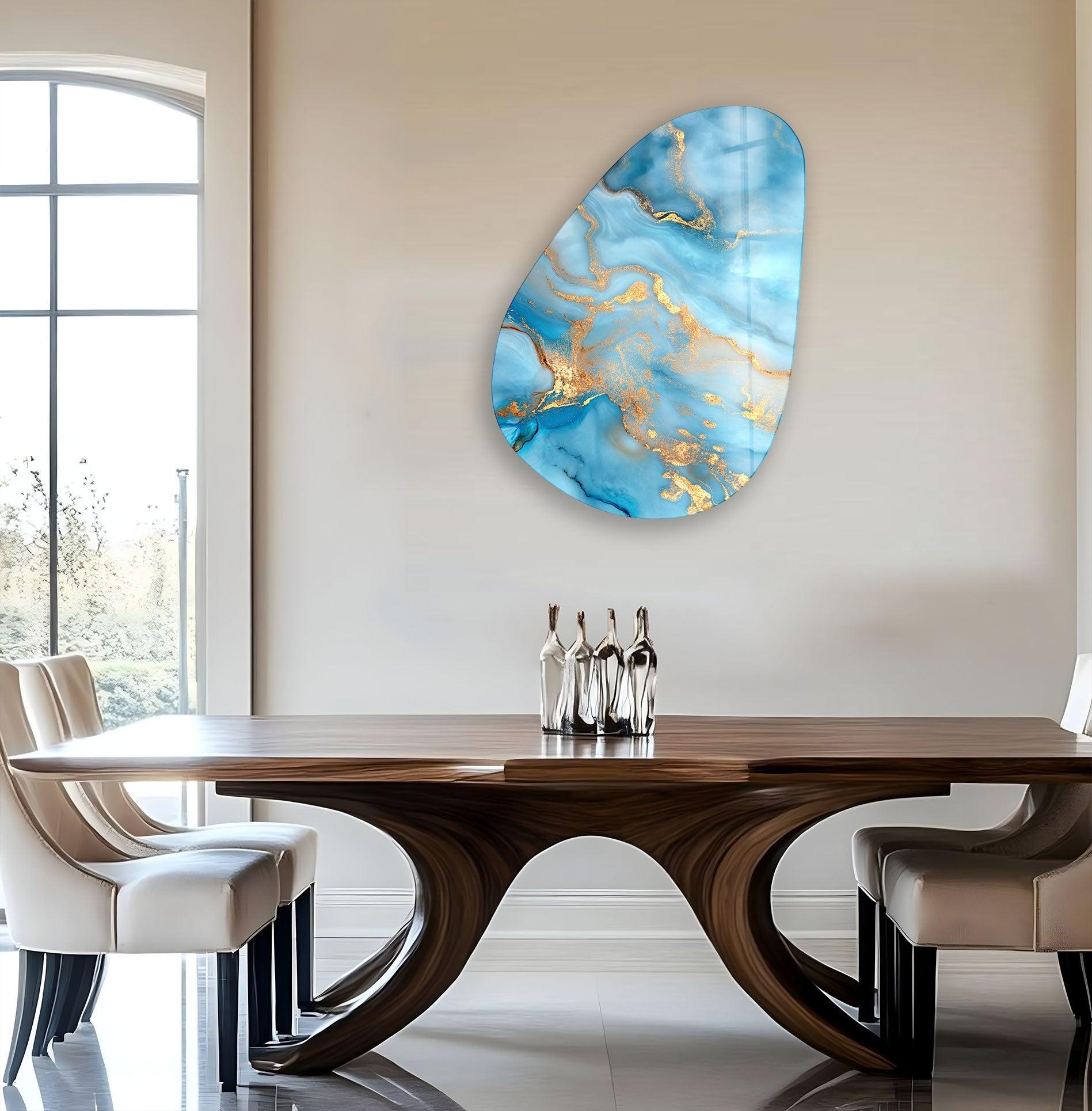 Abstract Golden Glass Wall Art - Handmade Asymmetrical Oval Design for Modern Living Room & Bedroom Decor