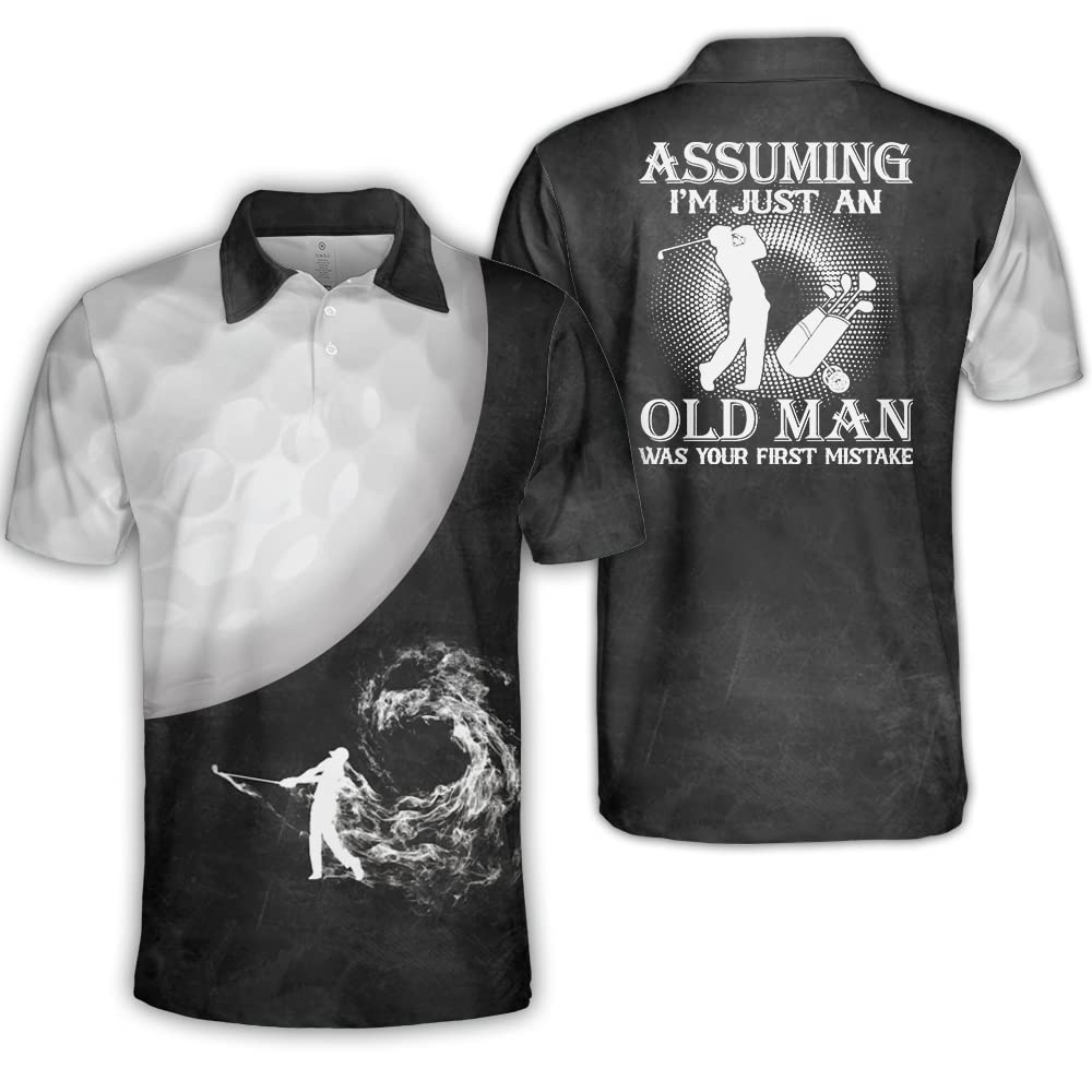 Polomore Men's Versatile Golf Polo Shirts - Breathable Short Sleeve Performance Golf Shirt with Unique Smoke & Golfball Design - Perfect for Golfing, Casual Wear & Gift Giving