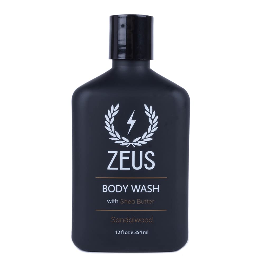 ZEUS Natural Body Wash for Men with Shea Butter & Aloe Vera - Essential Oils, Hydrating & Reviving Shower Gel - Made in USA (12 oz) - Perfect for Post-Workout & Daily Skincare Routine