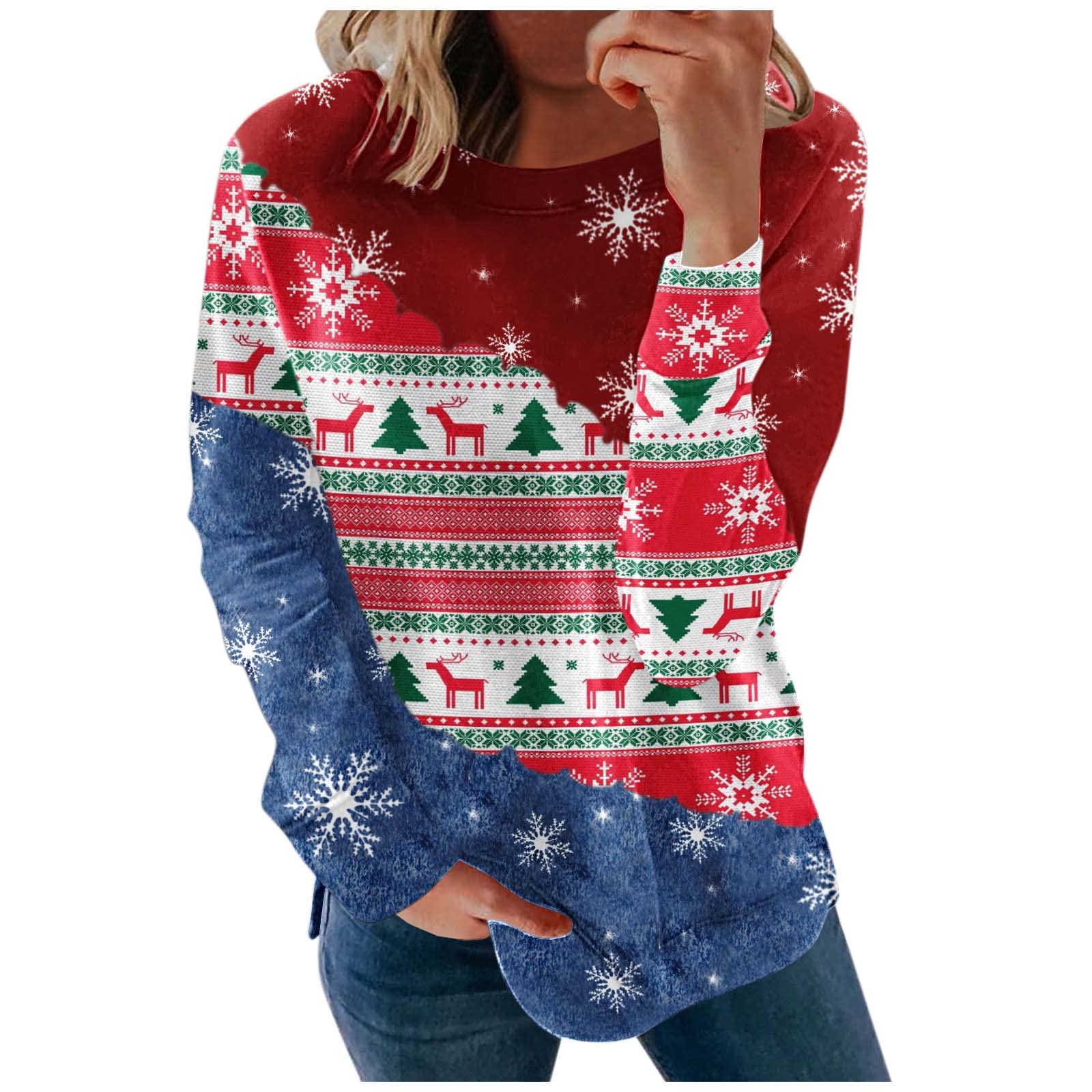 Women's Oversized Christmas Sweatshirt - Cozy Holiday Pullover with Festive Print, Casual Crewneck Long Sleeve Top for Winter, Christmas Parties & Family Gatherings