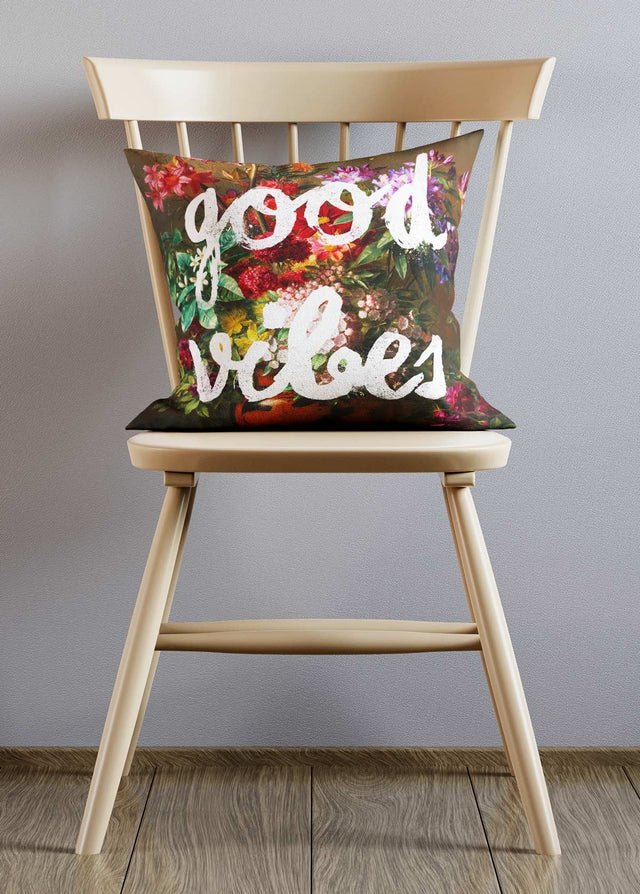 Good Vibes Floral Print Decorative Throw Pillow Covers - Soft Bohemian Style Home Decor for Living Room, Bedroom, Sofa & Couch