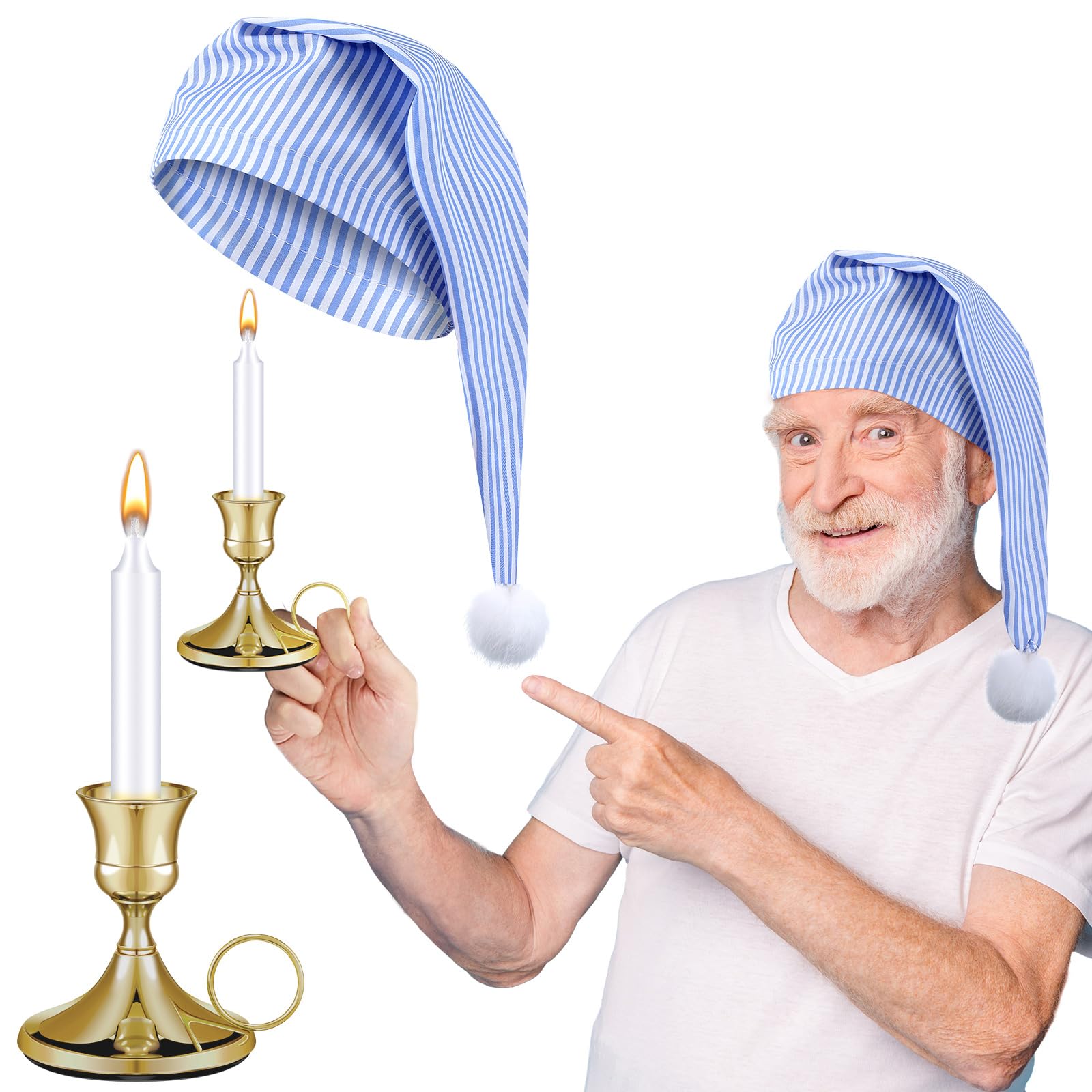 Chuarry Men's Sleep Cap for Nighttime Comfort - Soft Pajama Hat for Men, White Candle & Candle Stick Holder - Perfect for Bedtime, Relaxation & Home Decor