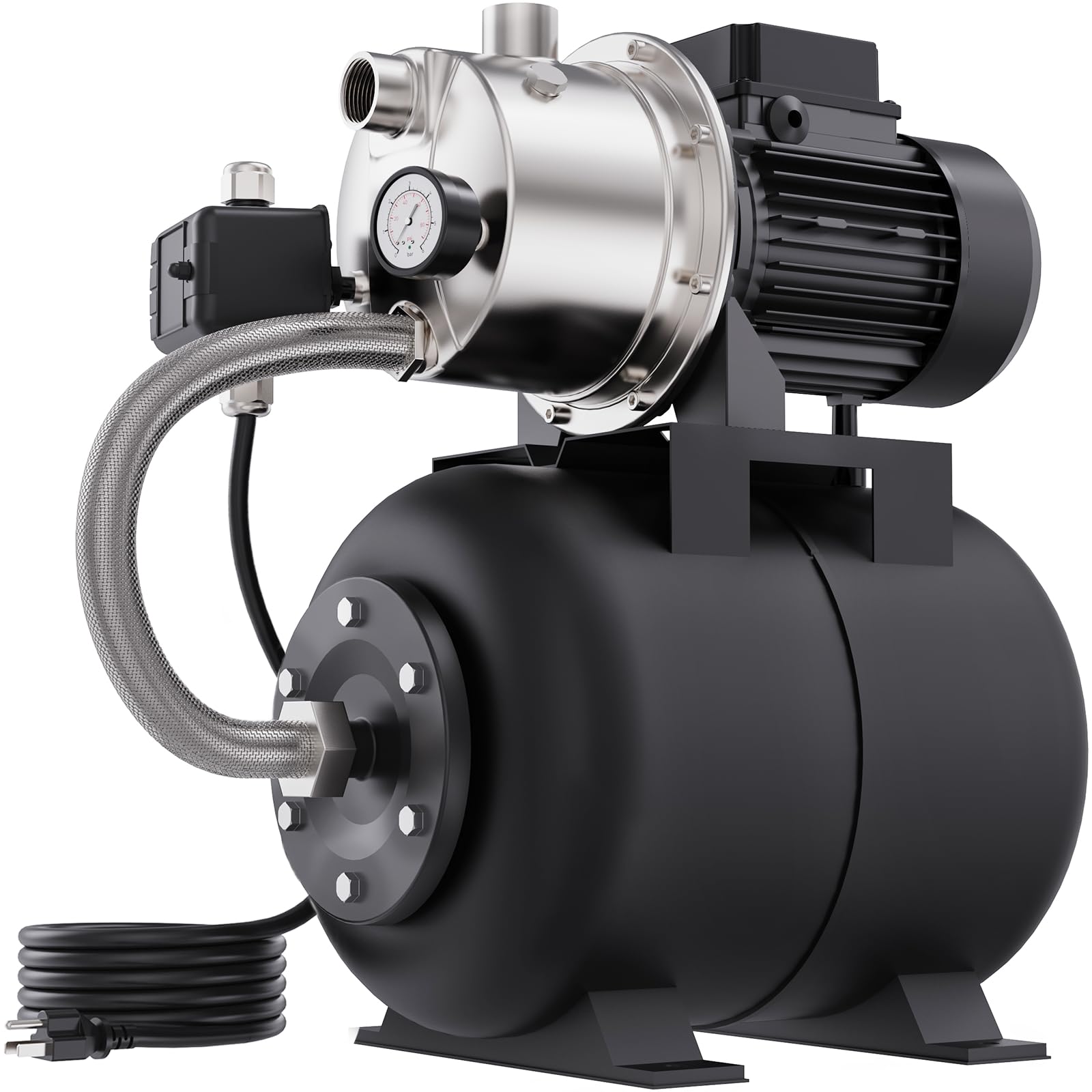 Aquastrong 1.6HP Shallow Well Pump with Pressure Tank - NSF Certified Stainless Steel Irrigation Pump - 1320GPH, 115V Automatic Water Booster Jet Pump for Home, Garden, Lawn & Farm Use