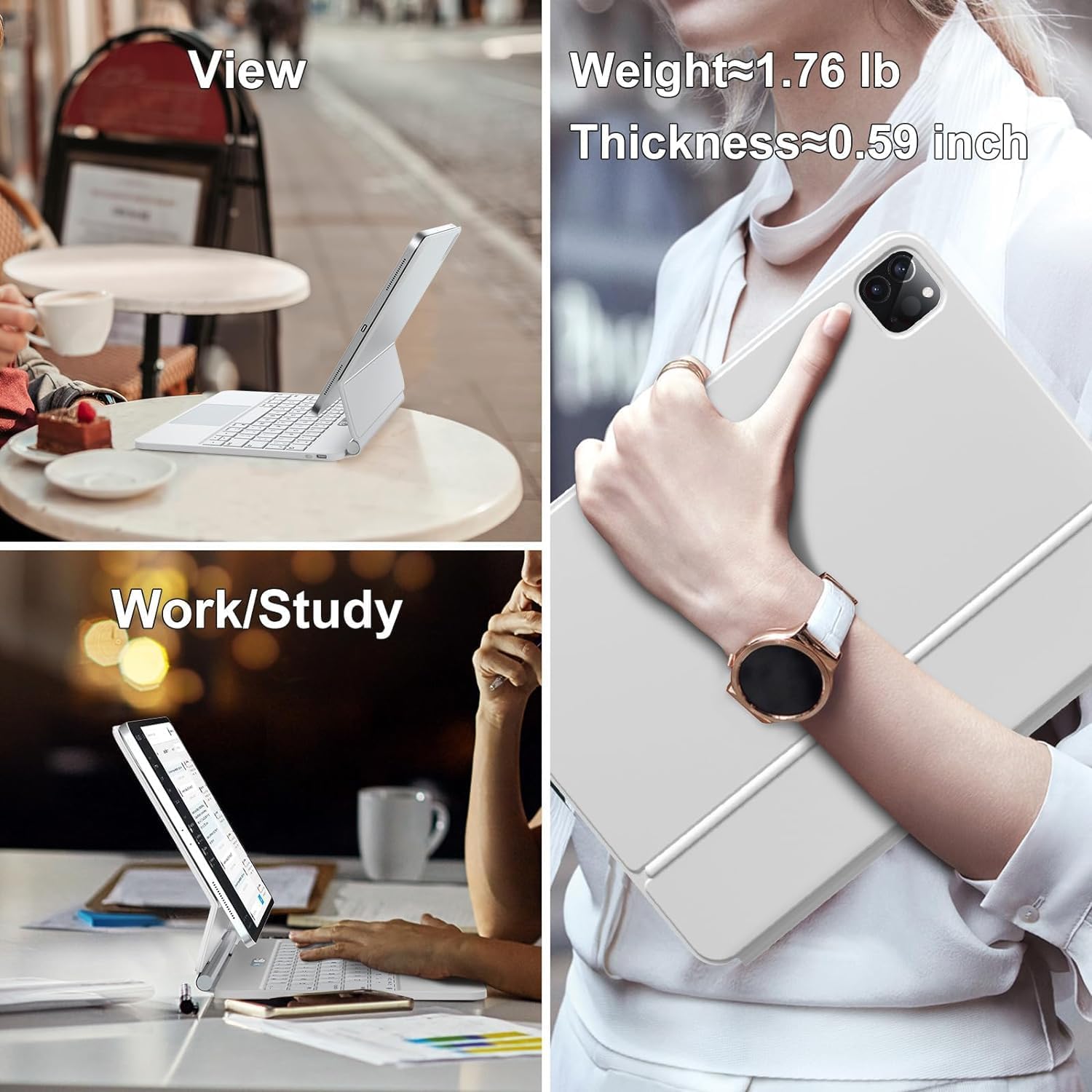 Magic Keyboard Case for iPad Air 11-inch (M2/M3) & iPad Pro 11 (1st-4th Gen) - Slim Protective Cover with Backlit Keys, Battery Display & Magnetic Attachment - Perfect for Work, Study & Travel (White)