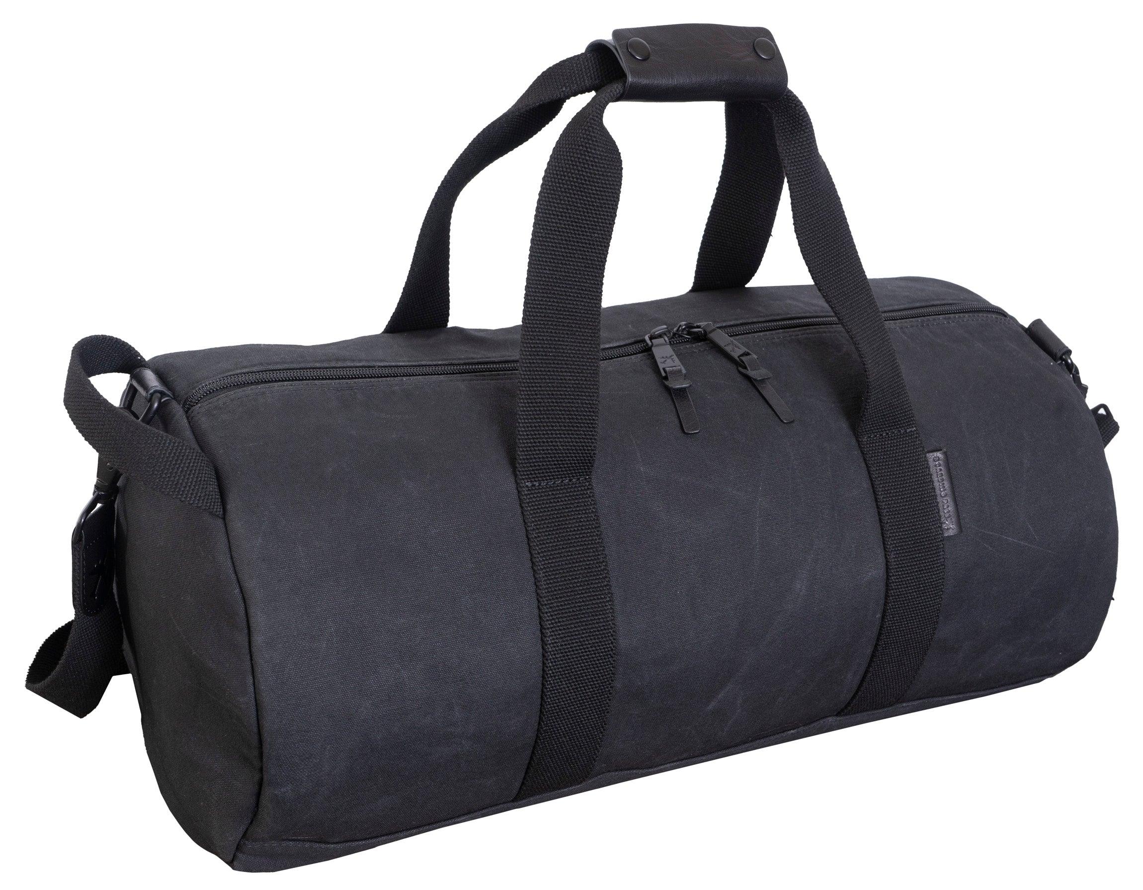 Voyager 20 Waxed Canvas Shoe Pocket Duffel Bag - Waterproof Travel Duffel for Gym, Work & Weekend Getaways - Black