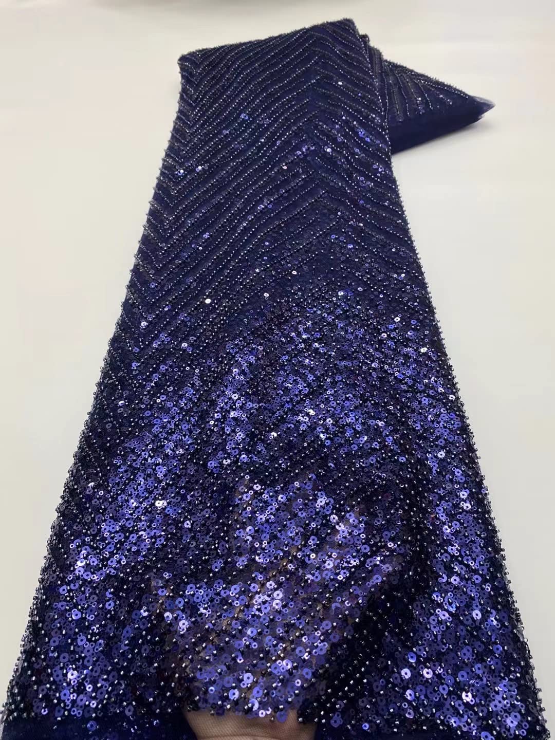 MARHAFABRIC Swiss Purple Sequin Luxury Beaded Lace Fabric - 5 Yards Handmade African Sequins Material for Evening Party Dresses, Bridal Wedding Gowns & Prom Attire - Perfect for Special Occasions & Formal Events