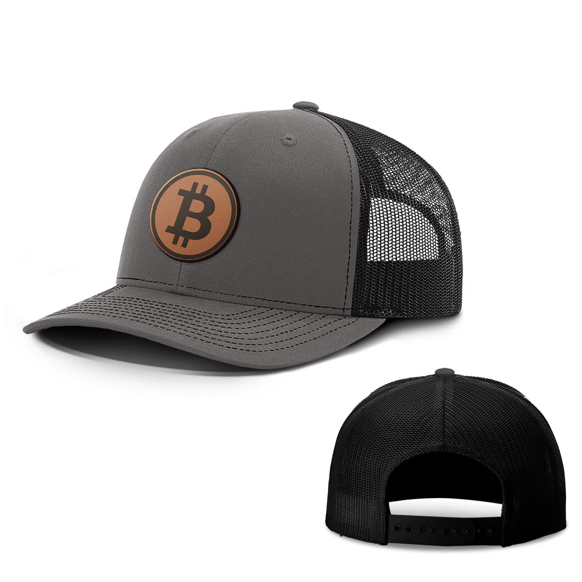 Bitcoin Logo Leather Patch Baseball Cap - Adjustable Snapback Mesh Hat for Men, Breathable & Stylish Casual Wear - Perfect for Crypto Enthusiasts, Outdoor Activities & Everyday Fashion