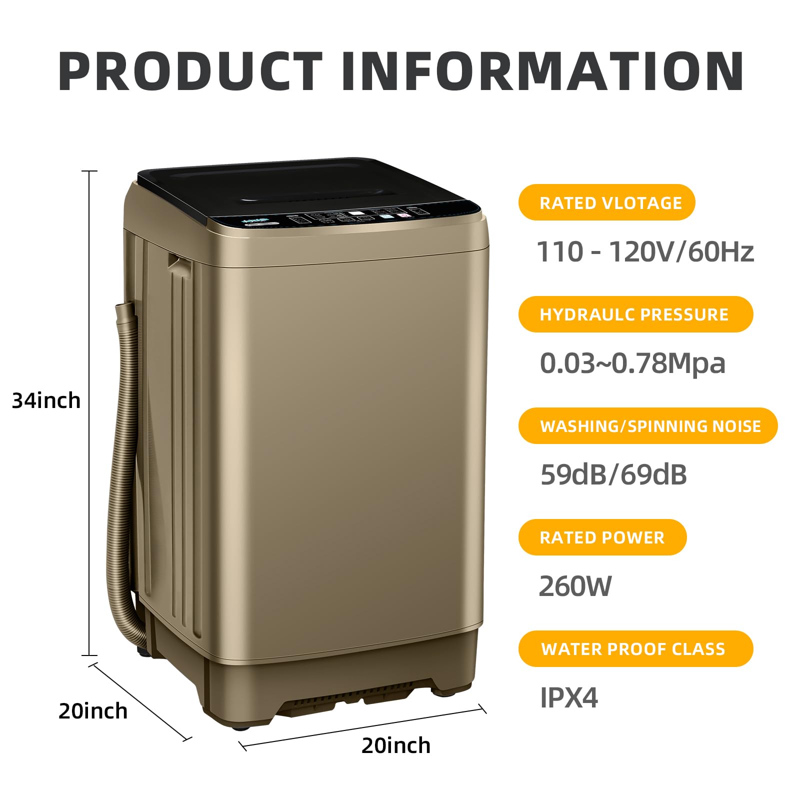 Portable Washing Machine 17.7lbs - Full Automatic Compact Washer for Apartments & Dorms - 10 Wash Programs with Drain Hose - Small Laundry Machine for RV, Home, College Use - Perfect for Space Saving & Travel Laundry Needs