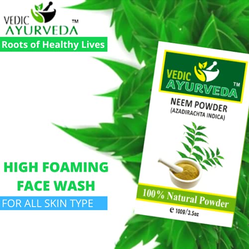 VEDICAYURVEDA 100% Organic Neem Powder for Face Cleansing & Hair Care - Reduces Hair Fall, Dandruff, Promotes Healthy Hair Growth - 100g | Natural Ayurvedic Treatment for Acne, Scalp Issues & Skin Problems