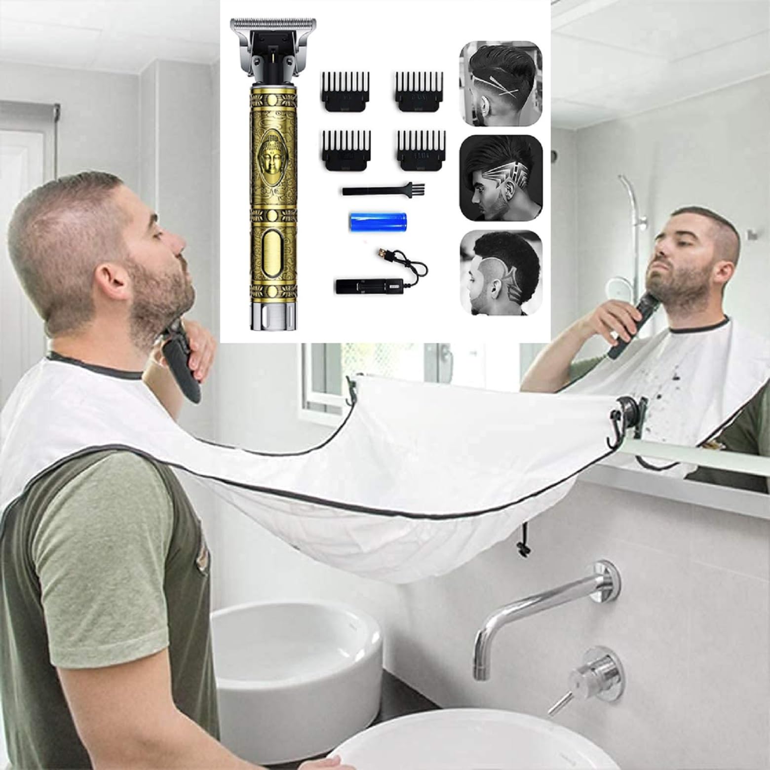 DOXONZ® Professional Hair & Beard Trimmer for Men - Cordless Rechargeable Grooming Kit with Adjustable Guide Combs & Beard Apron - Perfect for Home, Travel, and Salon Use