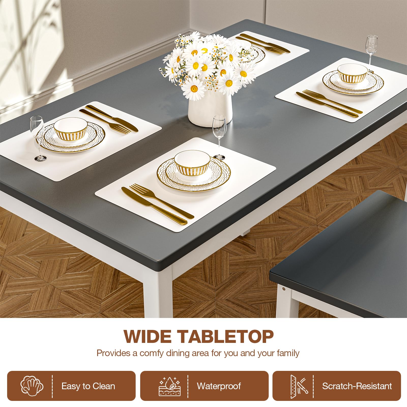 5-Piece Wooden Dining Table Set with 4 Chairs - Farmhouse Kitchen Table & Chairs for Small Spaces | Perfect for Home, Apartment, Dining Room & Restaurant Use | Durable & Space-Saving Design
