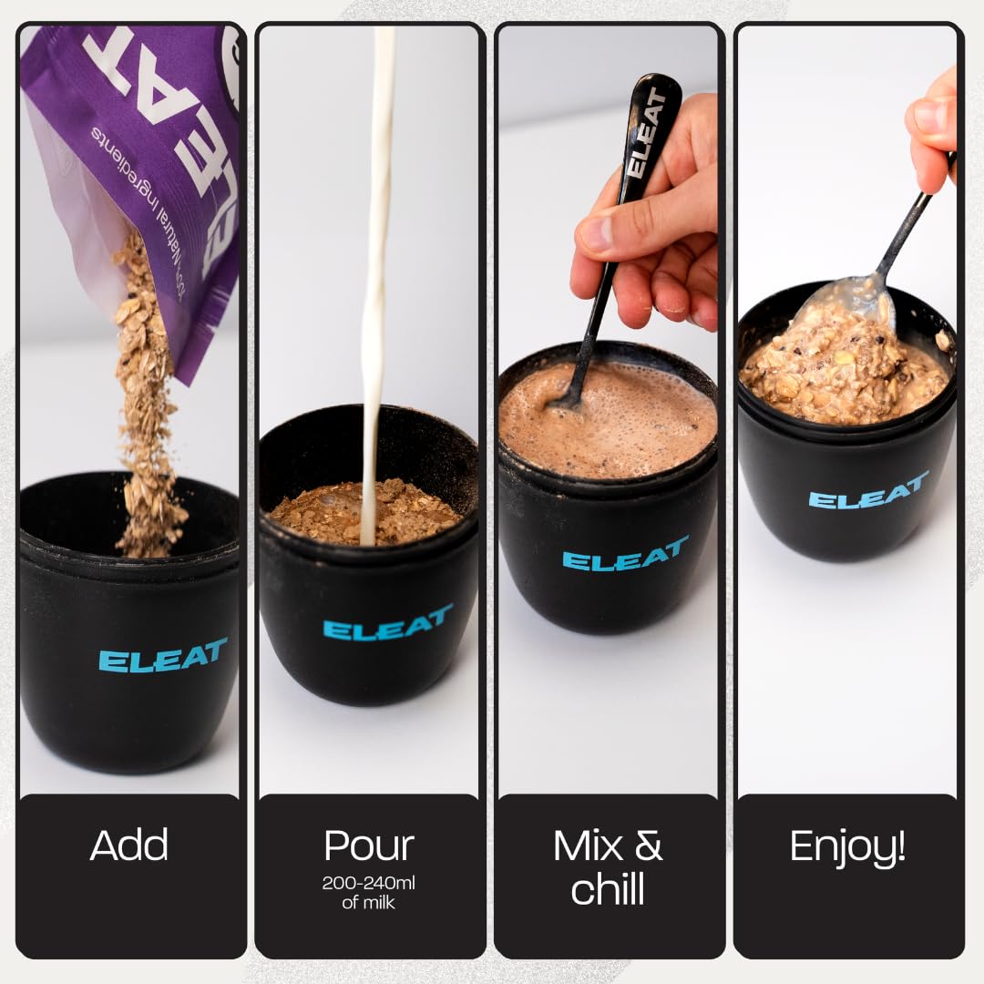 Eleat High Protein Overnight Oats 400g - Healthy Breakfast Meal Prep for Weight Loss & Muscle Gain - Perfect for Busy Mornings, Gym Nutrition & On-the-Go Snacking