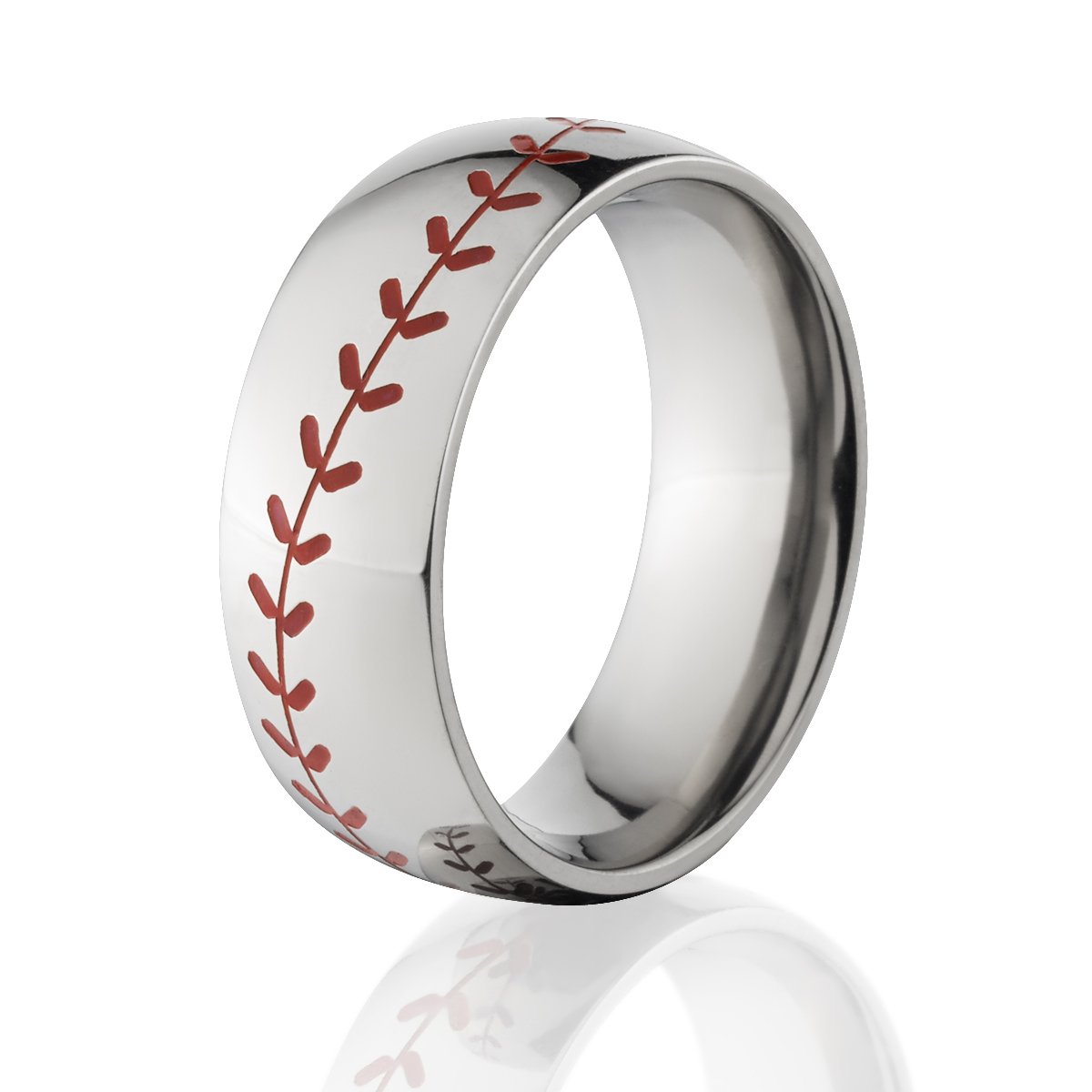 Titanium Baseball Ring - Red Stitch, Comfort Fit for Sports Fans