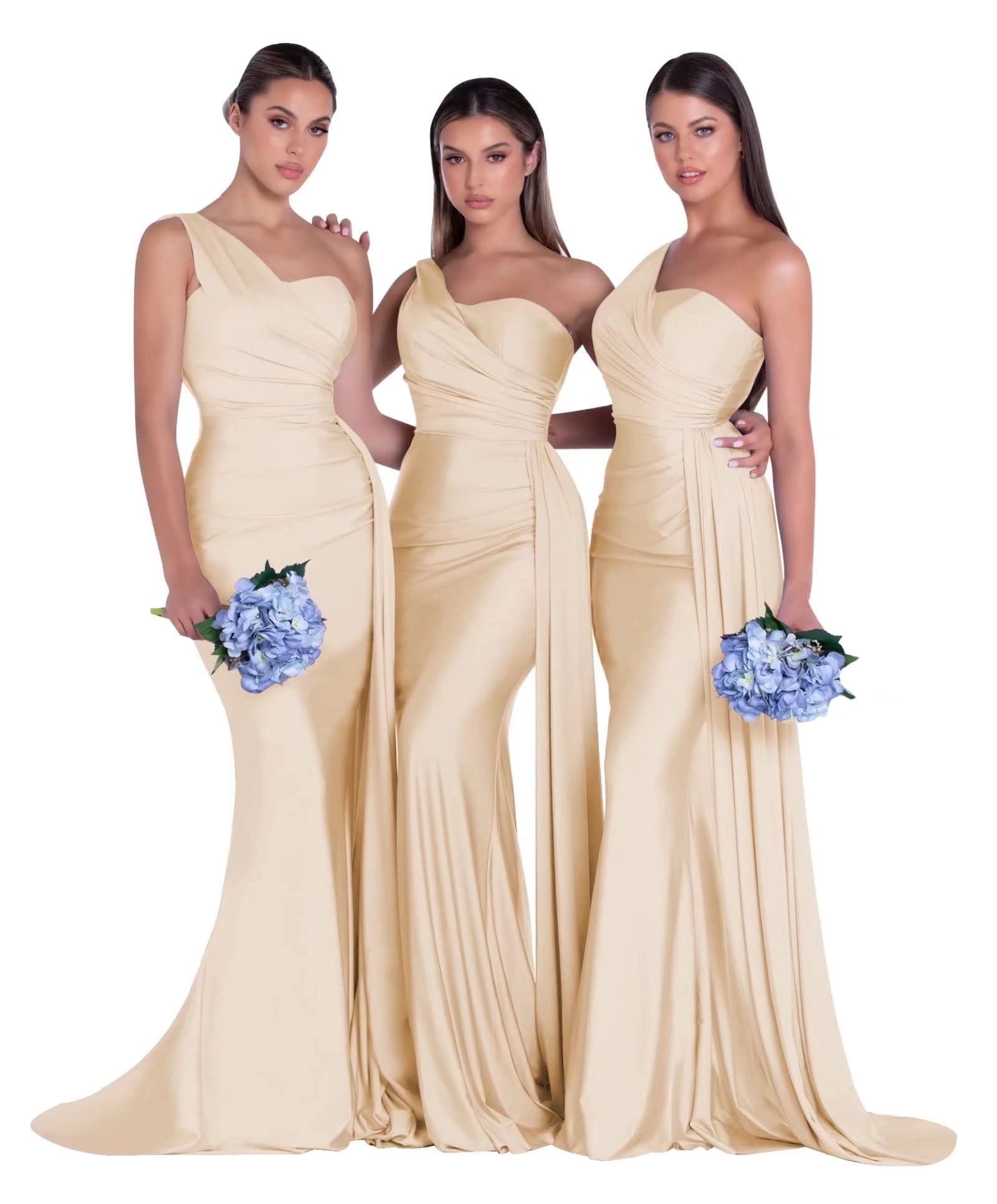 Elegant Mermaid One Shoulder Bridesmaid Dress - Bodycon Ruched Long Prom Gown with Train for Weddings & Formal Events | Perfect for Beach Weddings, Evening Parties & Special Occasions