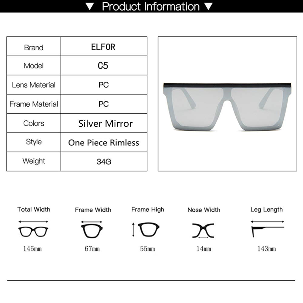 Trendy One Piece Rimless Shield Square Oversized Mirrored Sunglasses for Women & Men - 100% UV Protection - Fashionable Unisex Shades for Driving, Beach & Outdoor Activities