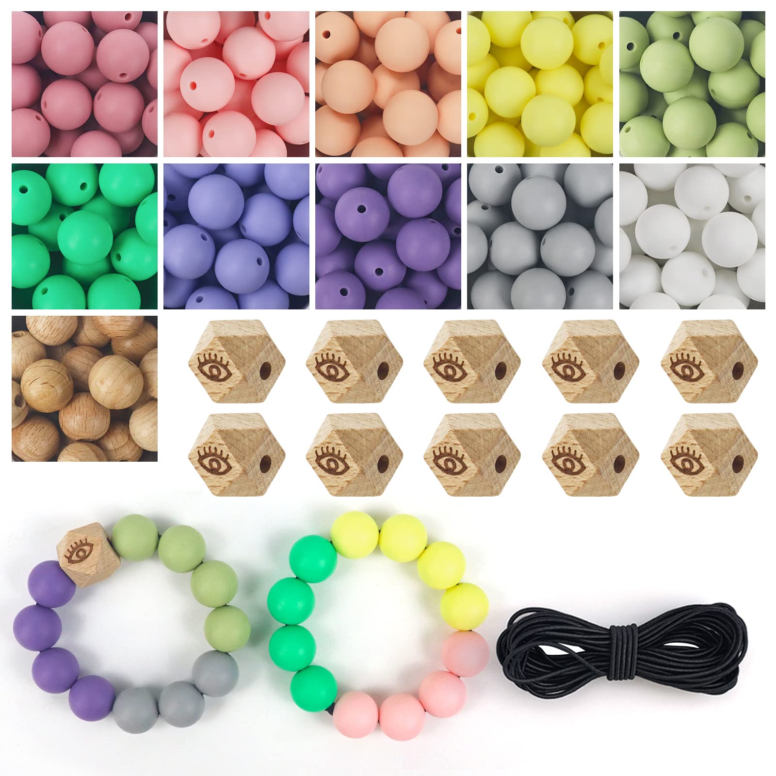 15mm Silicone Beads 130Pcs - DIY Jewelry Making for Necklaces & Keychains