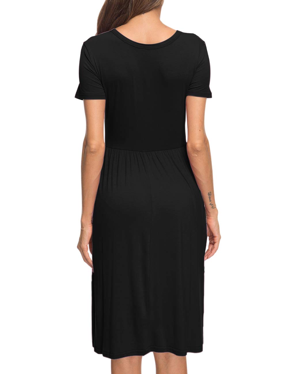 AUSELILY Women's Summer Short Sleeve Empire Waist Pleated Swing Dress - Knee Length Loose Fit with Pockets | Casual Wear, Beach Cover Up, Vacation Outfit 2025 New