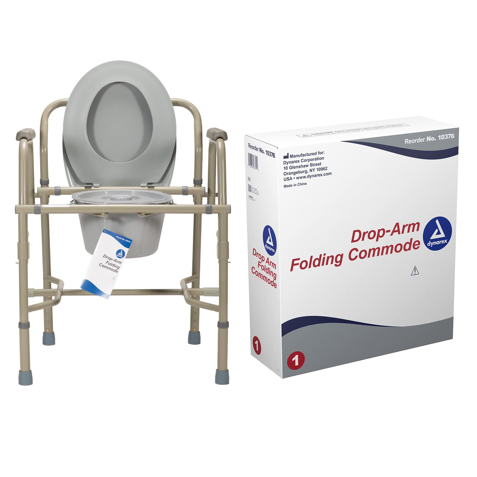 Dynarex Drop-Arm Folding Commode - 3-in-1 Portable Toilet with Safety Drop Arms, Free Standing, Grey | Ideal for Elderly Care, Home Healthcare & Travel Use