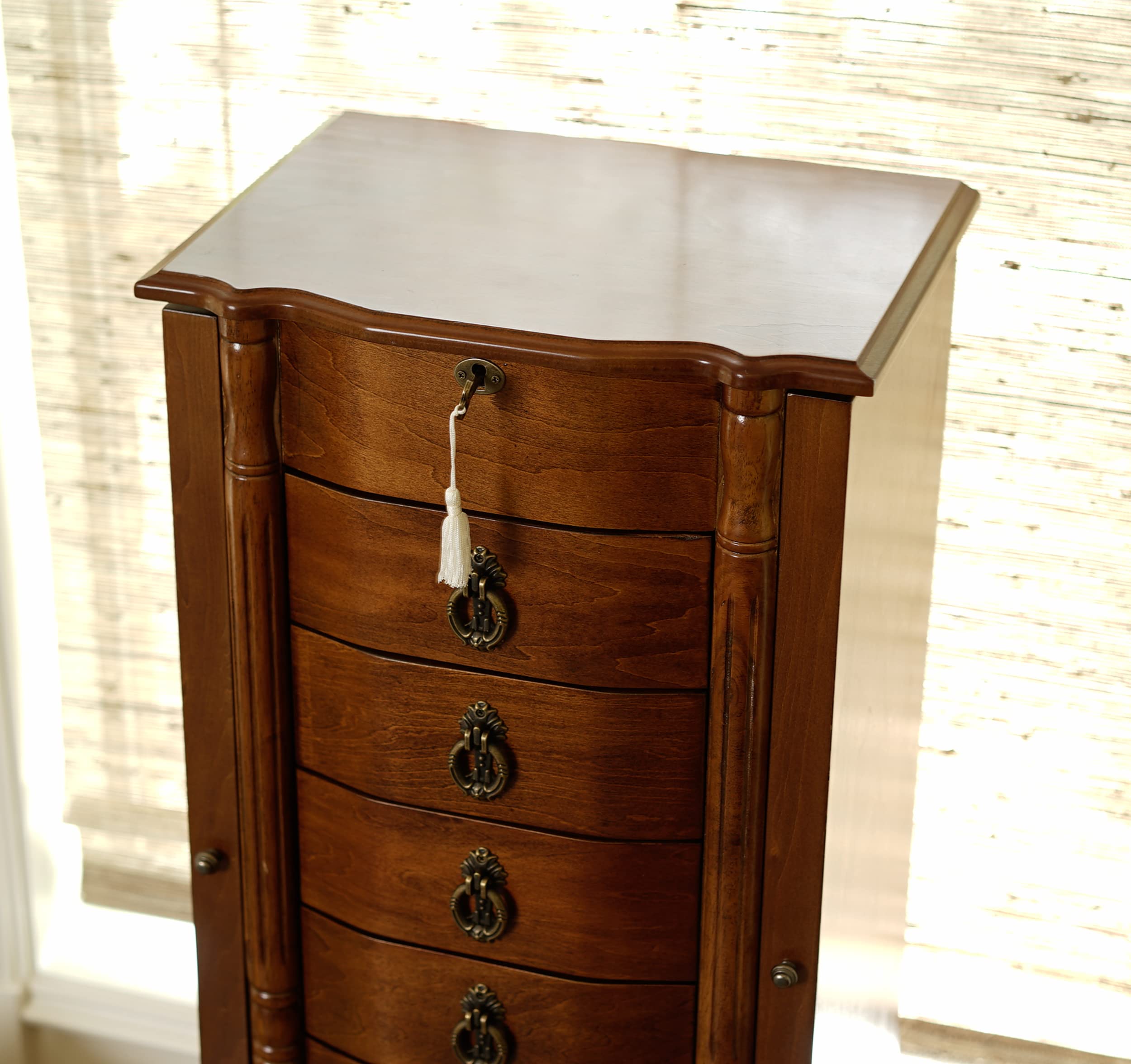 Hives and Honey Sheffield Standing Armoire Jewelry Cabinet - Walnut Wood Jewelry Storage Organizer with Mirror | Perfect for Bedroom, Closet & Dressing Room Organization
