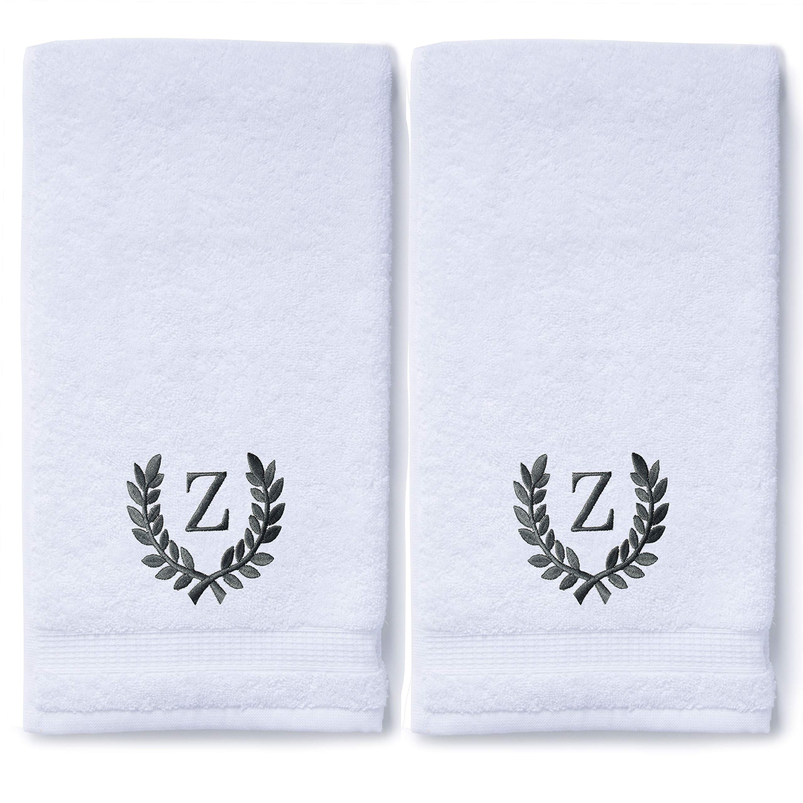 Personalized Monogrammed Hand Towels Set of 2 - Luxury Turkish Cotton Bath & Kitchen Towels 16x30 Inch | Custom Wedding Bridal Gift, Spa & Makeup Accessories | Roman Font Embroidery for Home Decor & Guest Bathroom Essentials