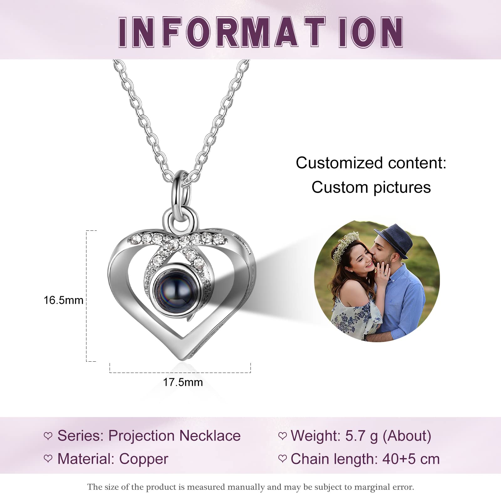 Glooraca Personalized Photo Necklace for Women - Custom Engraved Picture Pendant Jewelry with Projection, Best Birthday Gift for Girlfriend, Wife & Mom - Perfect for Anniversaries, Valentine's Day & Mother's Day