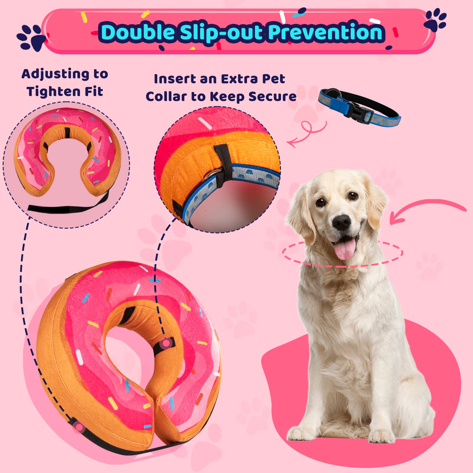 Grand Line Inflatable Donut Collar for Dogs & Cats - Soft Recovery Cone After Surgery, Protective Neck Collar for Small, Medium & Large Pets - Non-Blocking Vision (Pink, Large) - Perfect for Post-Surgery Care & Wound Protection