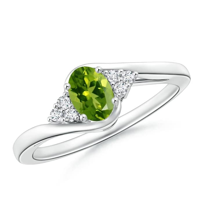 Elegant Oval Peridot Bypass Ring with Trio Diamond Accents - 6x4mm Green Gemstone Jewelry for Women, Perfect for Engagement, Anniversary & Special Occasions