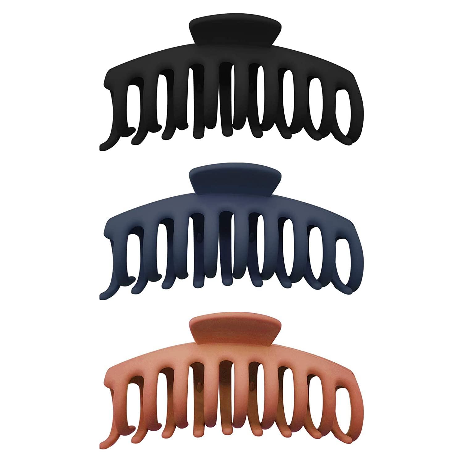 90s Matte Hair Claw Clips for Women - Large Non-Slip Strong Hold Hair Clips for Thin, Thick & Curly Hair (Matte Orange, Blue, Black) - Perfect for Workouts, Beach & Everyday Styling