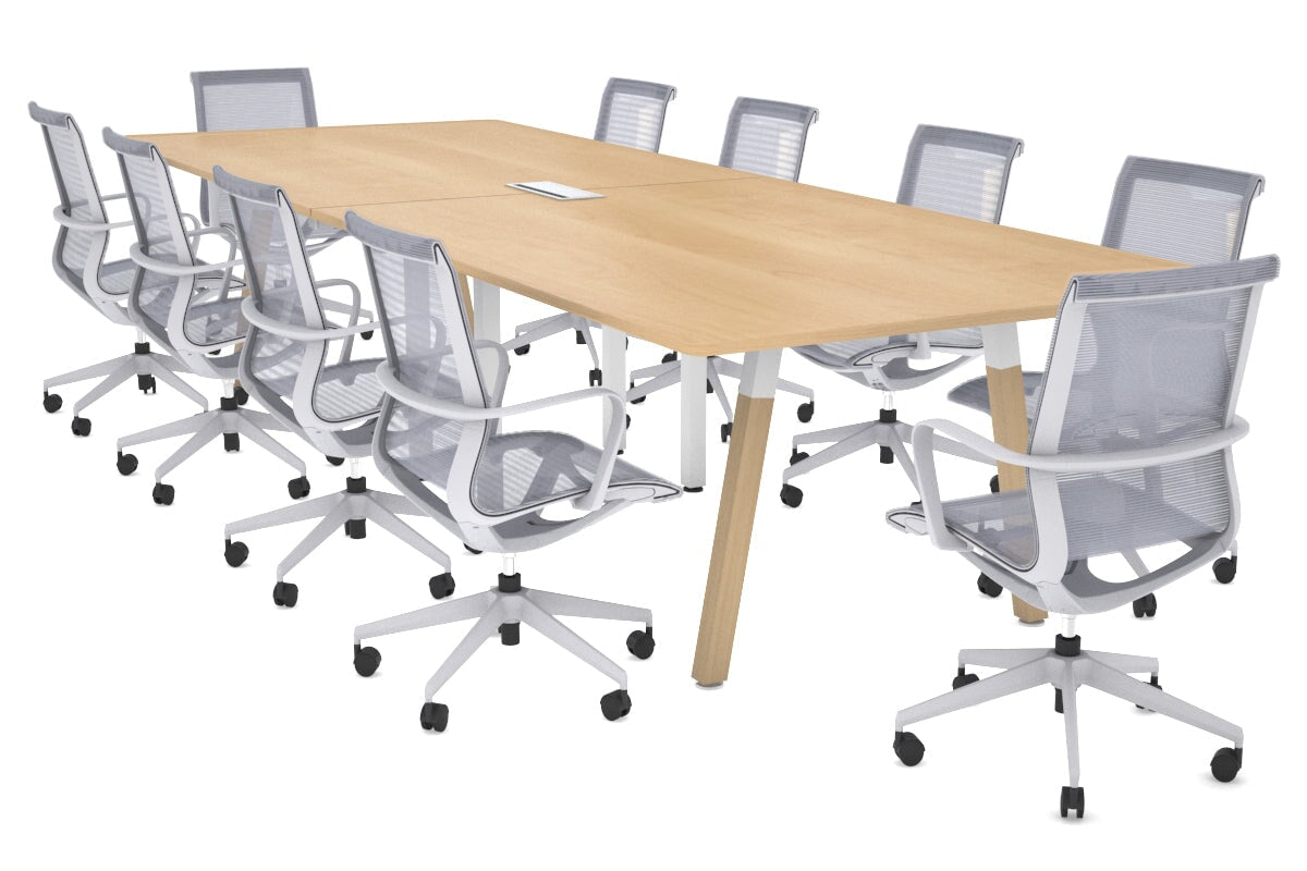 Modern Boardroom Table with Quadro A Wood Legs & Rounded Corners - 3200L x 1100W Conference Table for Office Meetings & Executive Workspaces