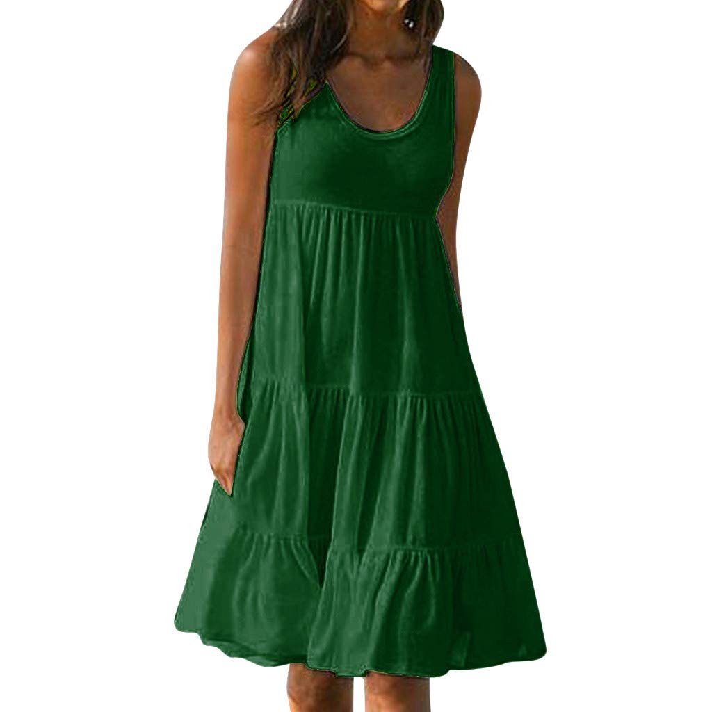 HHmei Women's Holiday Summer Solid Sleeveless Party Beach Dress - Flowy Casual Sundress for Vacation, Poolside, and Tropical Getaways