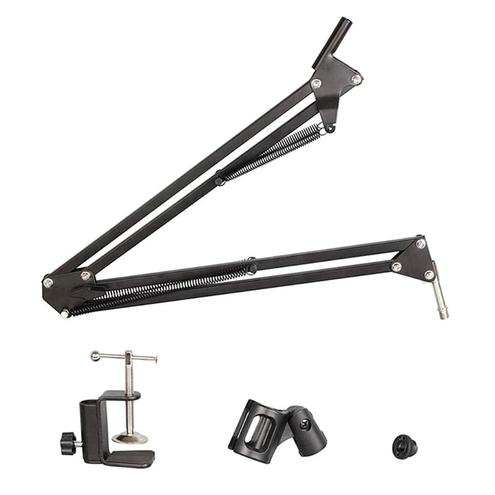 Adjustable Extendable Microphone Stand with Suspension Boom Scissor Arm & Table Mounting Clamp - Professional Recording Mic Holder (Black) - Perfect for Podcasting, Streaming, Voiceovers & Home Studio Setup