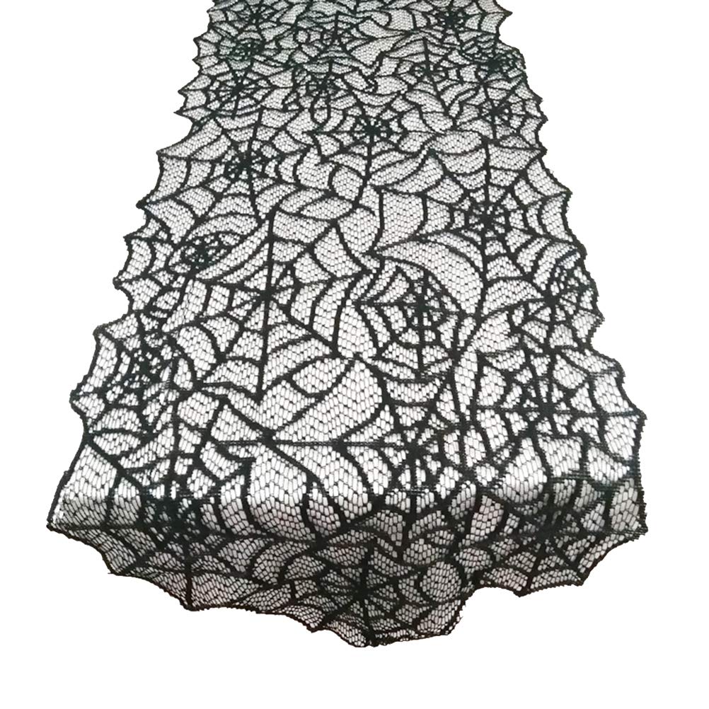 Spooky Halloween Tablecloth - Black Warp Knitted Lace Spider Web Table Runner for Halloween Party Decor | Rectangular Table Cover for Horror Theme Dining & Buffet Decorations