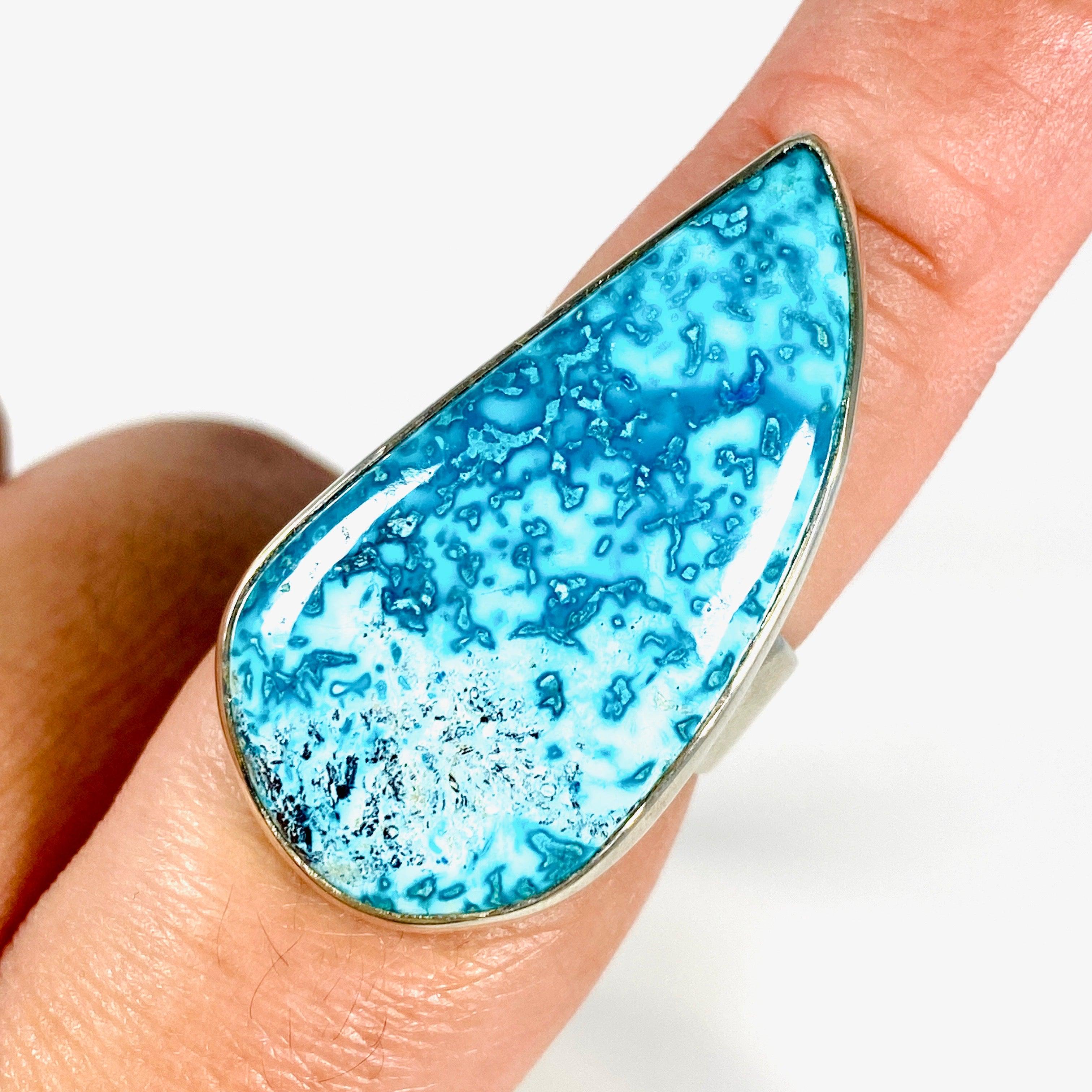 Shattuckite Teardrop Ring - Size 9 Blue Gemstone Jewelry KRGJ2512 for Women's Fashion & Boho Style